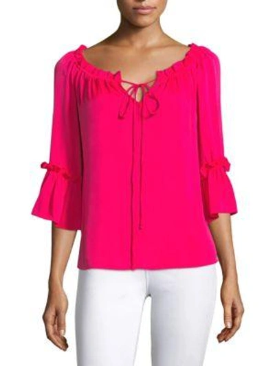 Milly Silk Ruffle Blouse In Guava