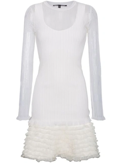 Proenza Schouler Sheer Rib Pucker-knit Ruffled-hem Mini Dress In White
