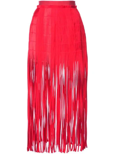 Monse Spaghetti Fringe Skirt In Red