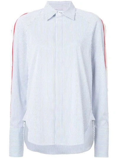 Monse Raglan Snap Sleeve Stripe Cotton Poplin Shirt In White