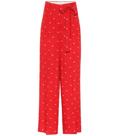 Valentino Rosebud-print Wide-leg Silk Pajama Pants In Red