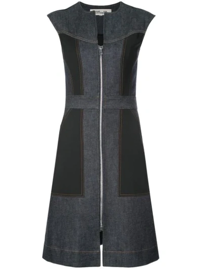 Diane Von Furstenberg Sleeveless Tailored Zip Front Dress In Indigo Black