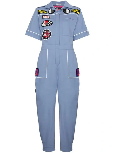 Miu Miu Patches Embroidered Jumpsuit In Blue