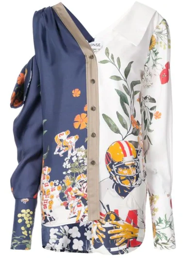 Monse Navy/ivory Multi Football Floral Split Print Blouse In Multicolour