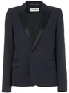 Saint Laurent Contrasting-lapel Single-breasted Blazer In Blue