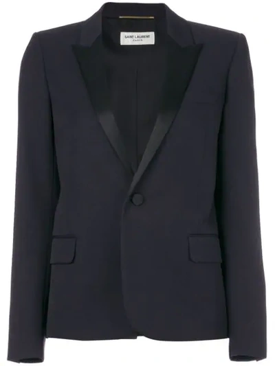 Saint Laurent Contrasting-lapel Single-breasted Blazer In Blue