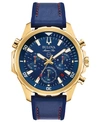 Bulova Men's Chronograph Marine Star Blue Leather & Silicone Strap Watch 43mm In White