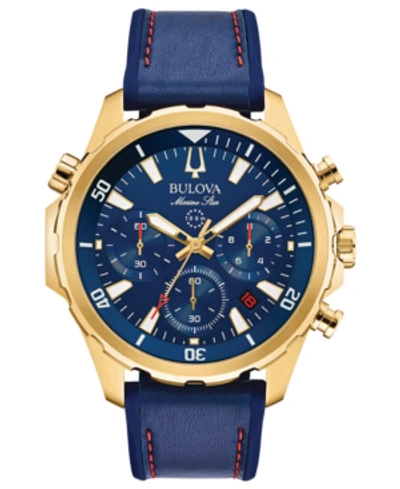 Bulova Men's Chronograph Marine Star Blue Leather & Silicone Strap Watch 43mm In White