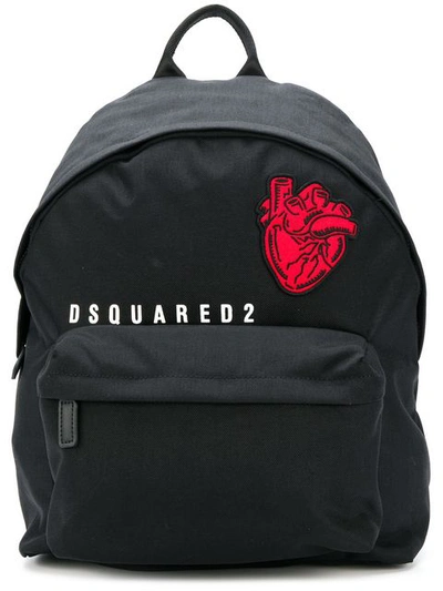 Dsquared2 Black Nylon Medium Backpack W-heart Beat Patch
