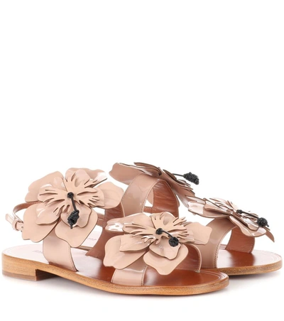 Miu Miu Floral-appliquéd Patent-leather Sandals In Cipria