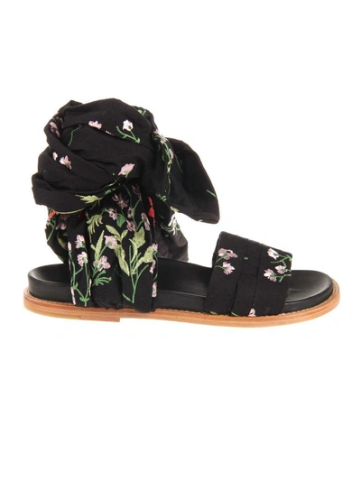 Marques' Almeida Marques'almeida Floral Embroidered Flat Wrap Sandals In Black Multi0
