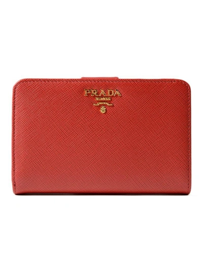 Prada Saffiano Zip Around Wallet In 68z Fuoco