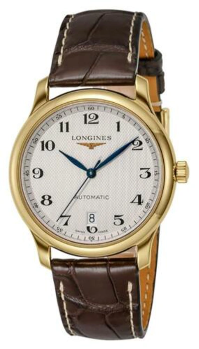 Pre-owned Longines Master Collection Automatic 18k Gold Leather Date Mens Watch L26286782