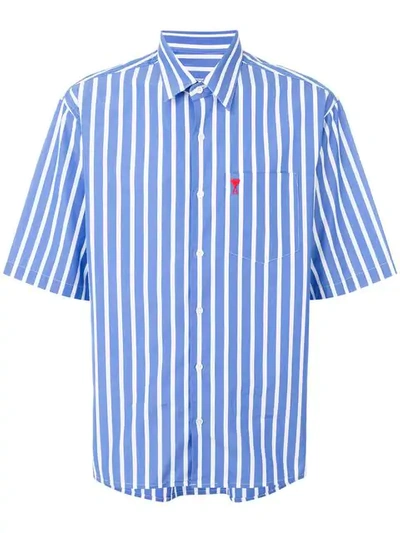 Ami Alexandre Mattiussi Striped Logo-embroidered Cotton Shirt In Blue