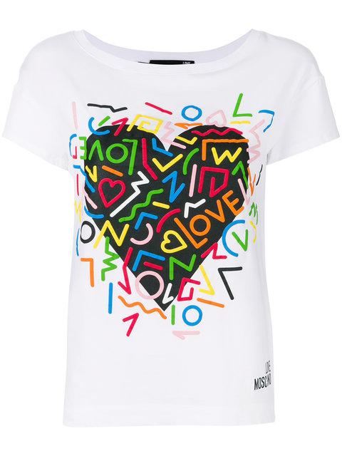 Heart Print T Shirt In Optical White