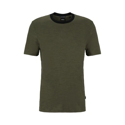 Hugo Boss Regular-fit T-shirt In Regenerative Italian Virgin Wool In Light Green