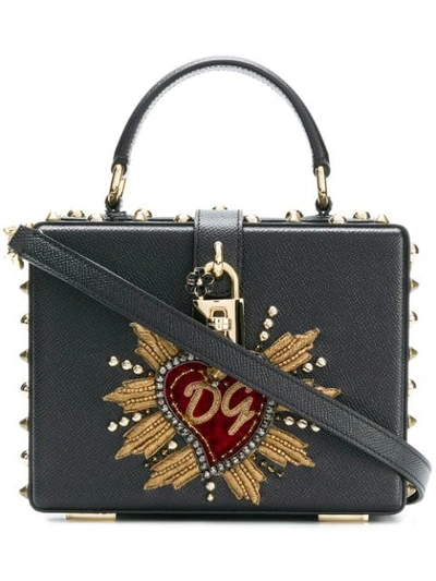 Dolce & Gabbana Dolce Box Bag In Dauphine Calfskin With Patch Heart In Black