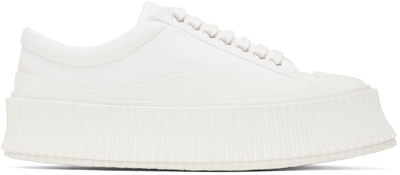 Jil Sander White Canvas Platform Sneakers In Off-white