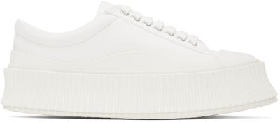 Jil Sander White Canvas Platform Sneakers In Light Ivory