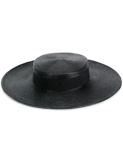 Saint Laurent Braided Straw Boater Hat In Black