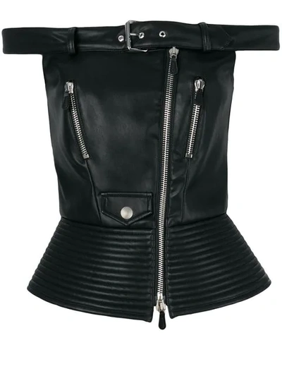 Moschino Off The Shoulder Faux Leather Top In Black
