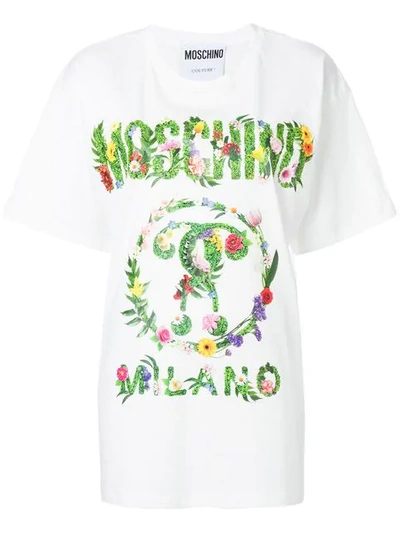 Moschino Logo Printed Cotton Jersey T-shirt Dress In 3001c