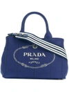 Prada Logo Print Tote Bag In Blue