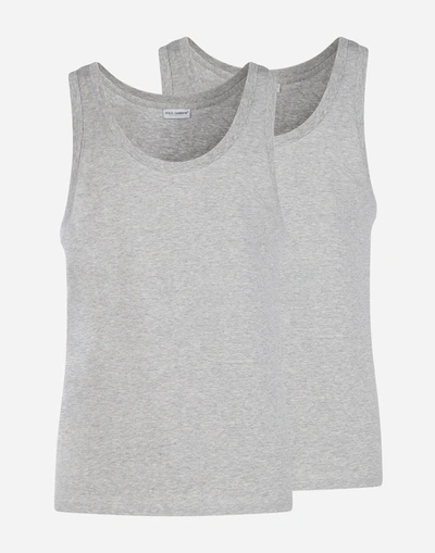 Dolce & Gabbana Bi-pack Tank Top In Stretch Cotton In Grey