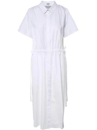 Kenzo Drawstring-waist Gathered Cotton-poplin Dress In Bianco