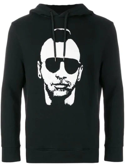 Neil Barrett Printed Hooded Cotton Jersey Sweatshirt In Black
