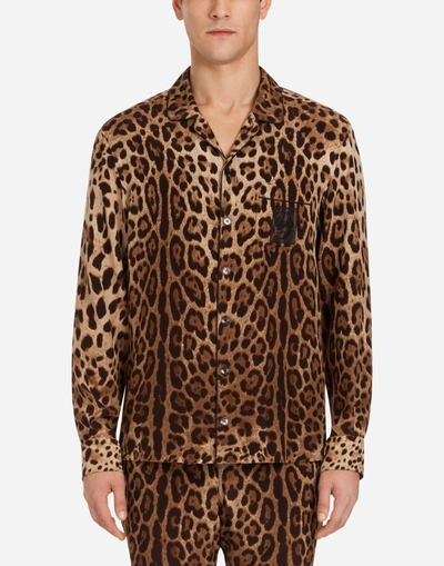 Dolce & Gabbana Pajama Blouse In Printed Silk In Leopard