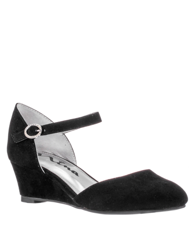 Nina Little Girls Wedge Dress Shoes In Black Micro Suede