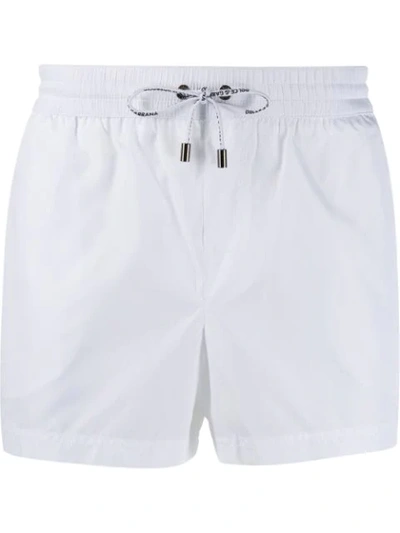Dolce & Gabbana White Short Swimming Shorts With Logoed Ribbon
