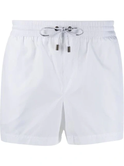 Dolce & Gabbana White Short Swimming Shorts With Logoed Ribbon In White
