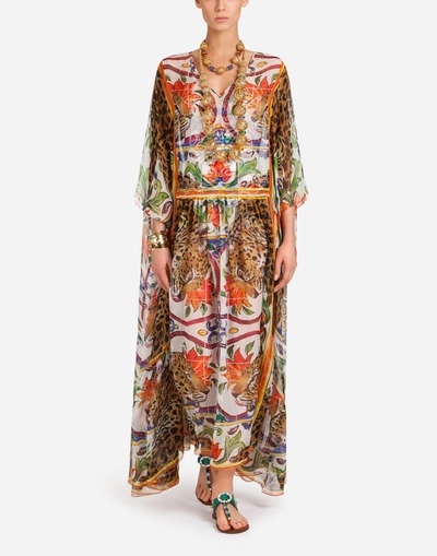 Dolce & Gabbana Kaftan In Printed Silk Chiffon In Multicolor | ModeSens