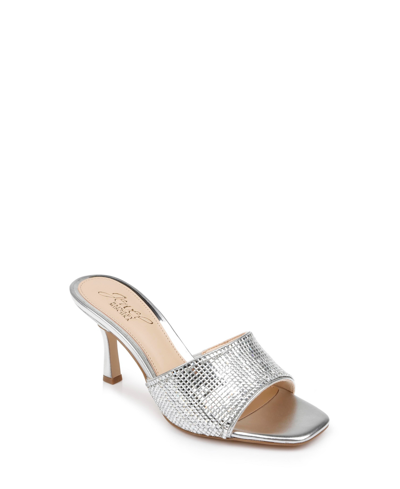 Jewel Badgley Mischka Allison Womens Embellished Slip-on Slide Sandals In Silver