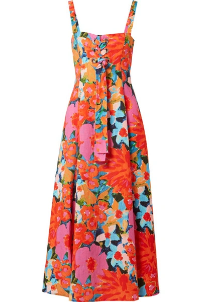 Mara Hoffman Mei Lace-up Floral-print Tencel And Linen-blend Dress In Multi