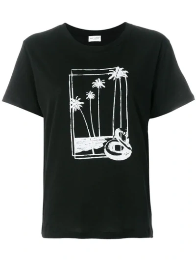 Saint Laurent Palm Tree Print T-shirt In Black