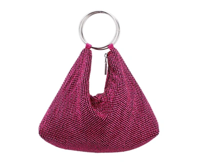 Nina Women's Glass Crystal Mesh Double Ring Handle Pouch Bag In Wine
