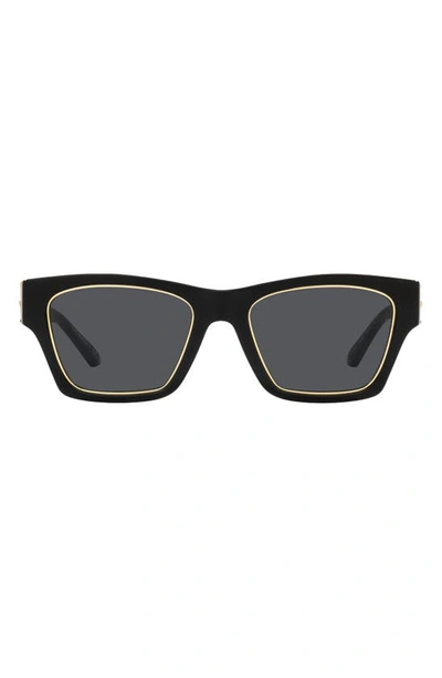 Tory Burch Golden Rim Rectangle Acetate Sunglasses In Black