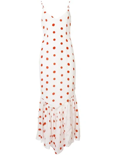 De La Vali Capri Polka Dot Printed Silk Dress In White