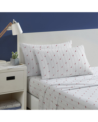 Nautica Audley Stripe Cotton Percale Sheet Set In Red