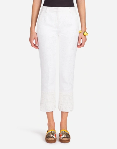 Dolce & Gabbana Plain Brocade Capri Pants In White
