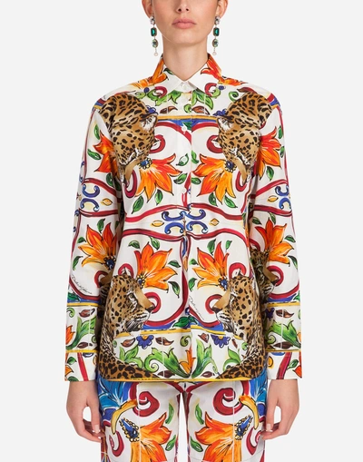 Dolce & Gabbana Majolica Print Cotton Shirt In Multicolor