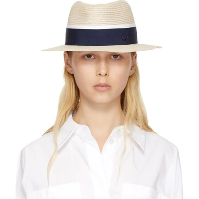 Maison Michel Beige Andre Panama Hat In Natural/nav