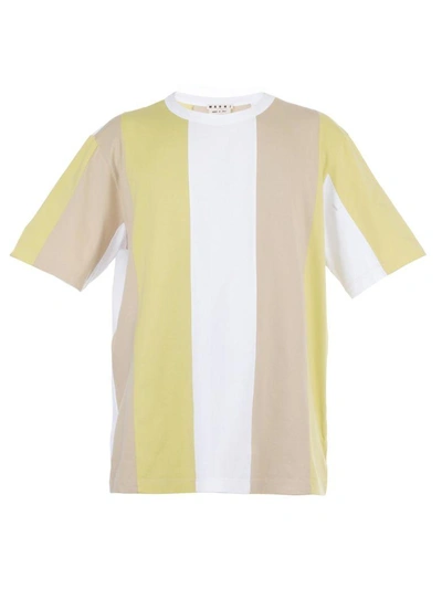 Marni Striped T-shirt In 0996 White-beige-yellow