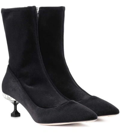 Miu Miu Embellished Suede Ankle Boots In Female