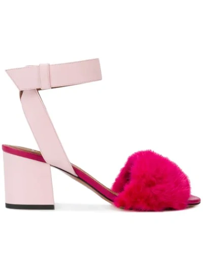 Givenchy Leather And Fur-trimmed Sandals In Pink & Purple