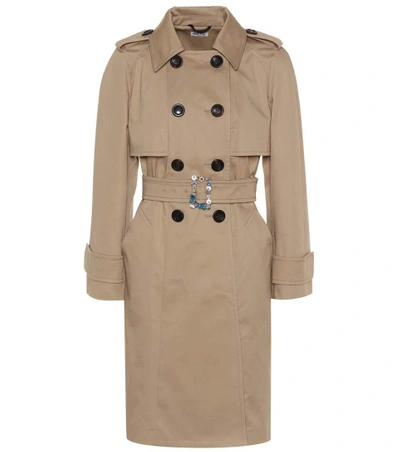 Miu Miu Embellished Trench Coat In Beige