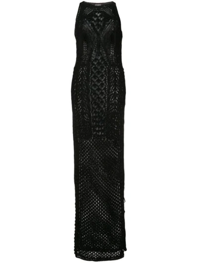 Balmain Crocheted Cotton Maxi Dress In Black
